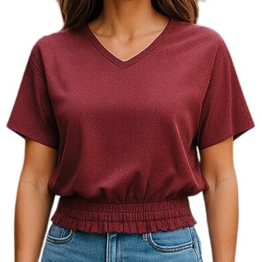 Nine Britton Deep Burgundy V-Neck Blouse